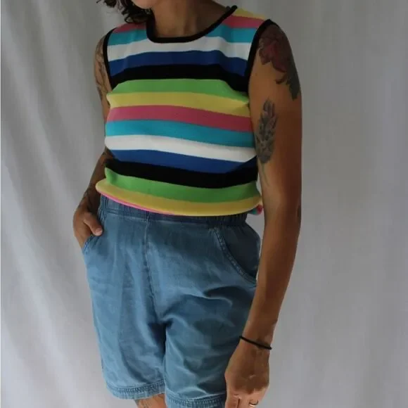 100% Cotton Colorful Striped Vintage Hampshire Studio Tank top size Medium - Picture 3 of 8